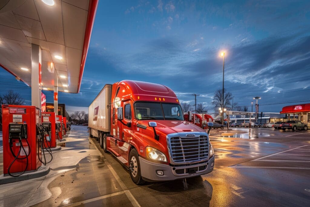 Commercial truck refueling at a cardlock station.